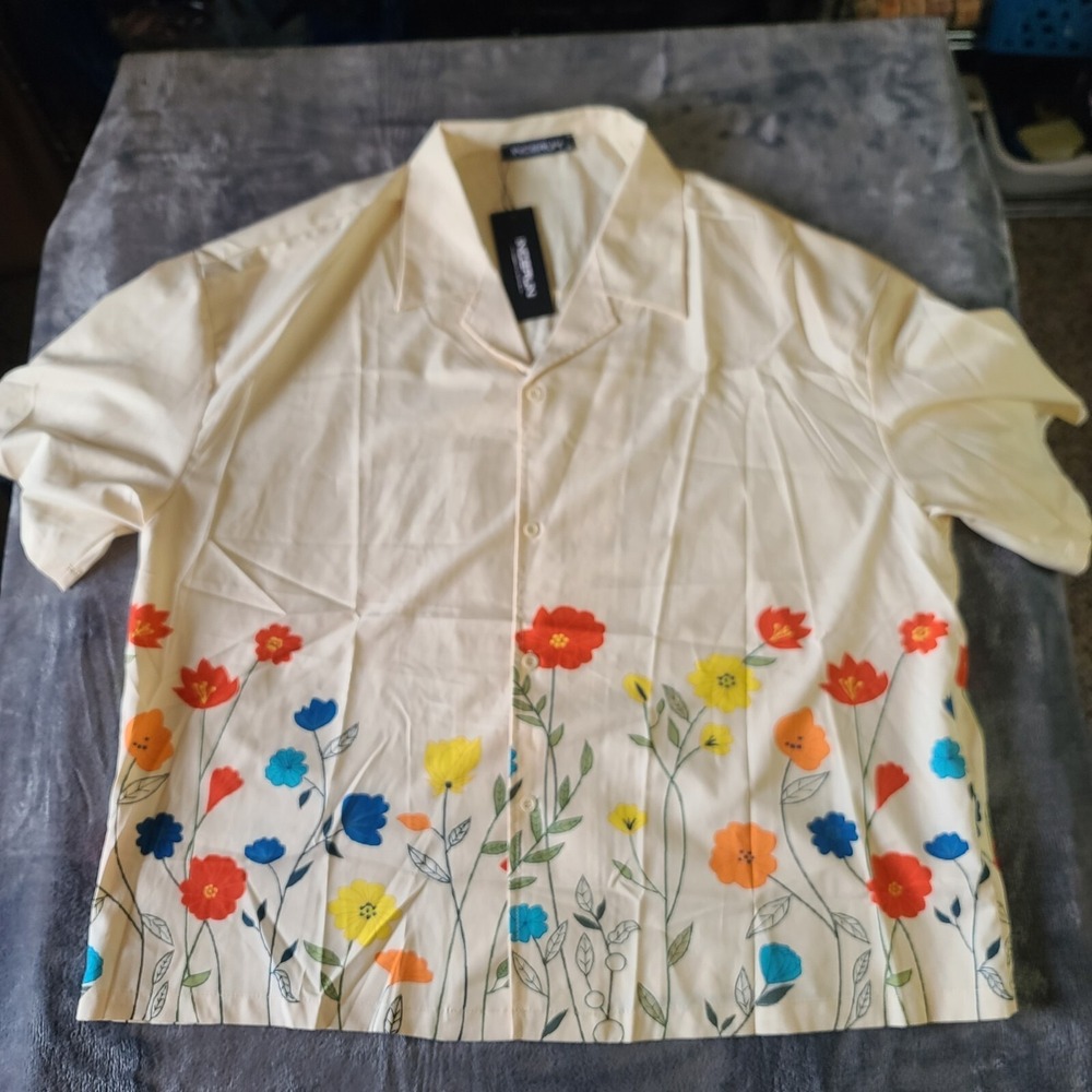 INCERUN Mens Short Sleeve Floral Printed Holiday Beach Blouse Loose Tops 2XL